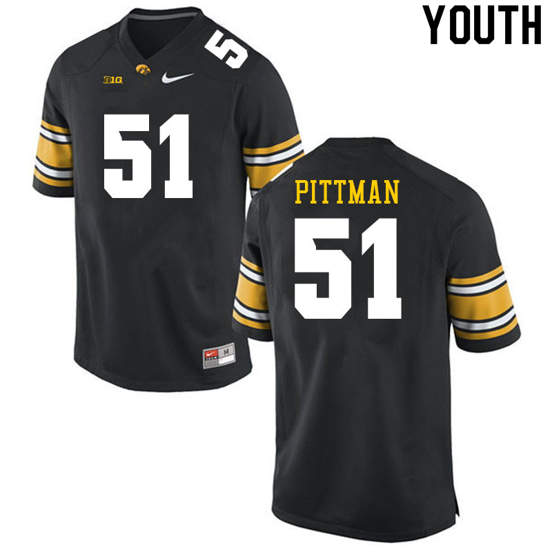 Youth #51 Jeremiah Pittman Iowa Hawkeyes College Football Jerseys Sale-Black